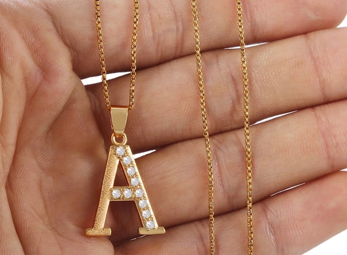 Gold Initial Crystal Pendant